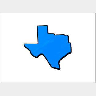 Bright Blue Texas Outline Posters and Art